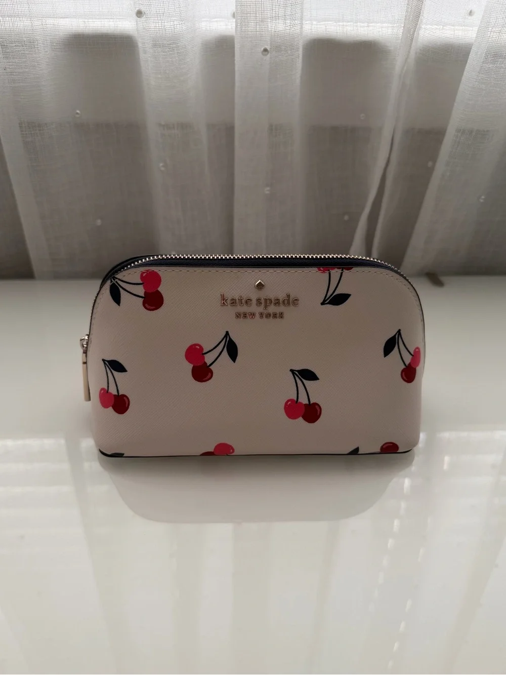 Kate Spade Cherry Print Cosmetic Pouch - Cream with Red Accents